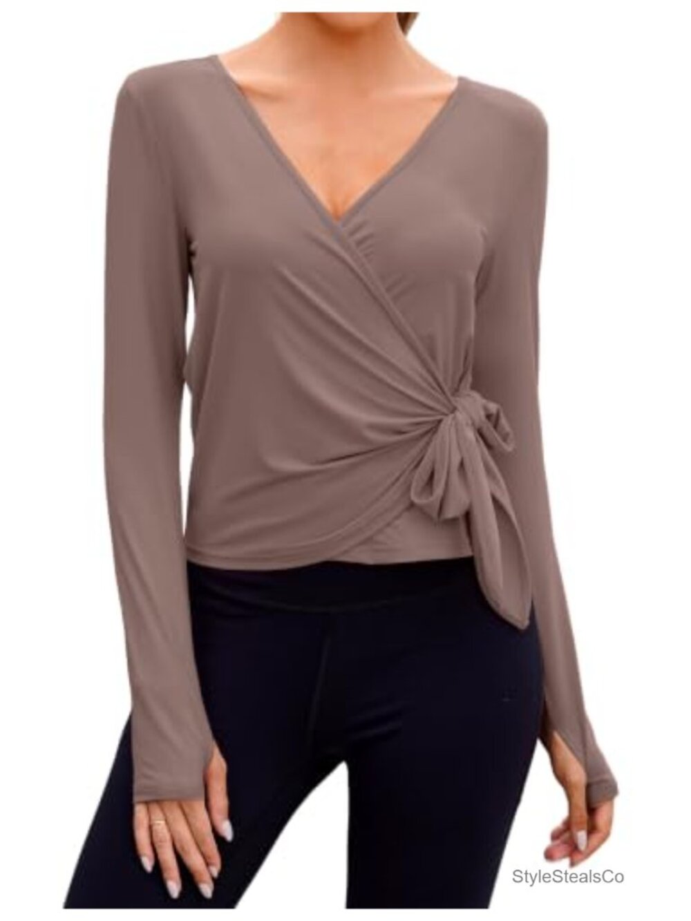 Women's Wrap Top Long Sleeve Ballet Pilates Yoga Activewear V-Neck Fitted